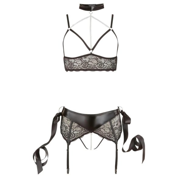 Cottelli Bondage - fekete csipkés fehérnemű szett (5 részes) (M méret)