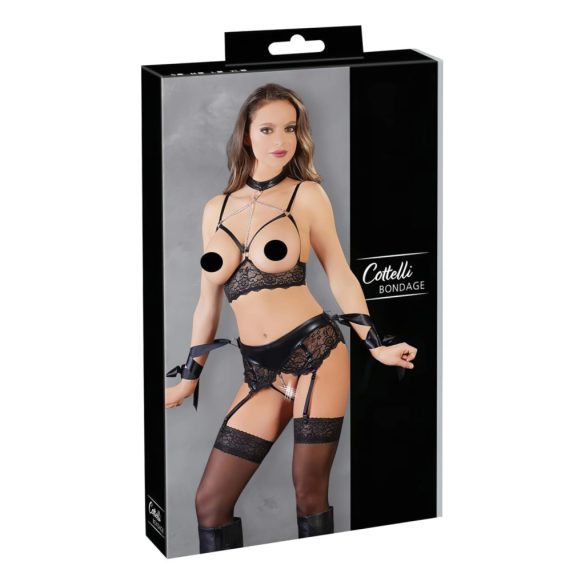 Cottelli Bondage - fekete csipkés fehérnemű szett (5 részes) (M méret)