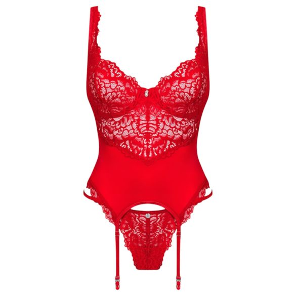 / Obsessive Amor Cherris - harisnyatartós csipke szett (piros)