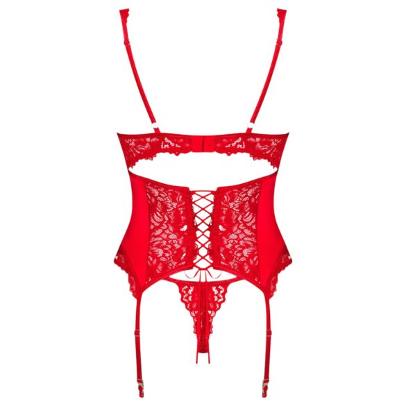 / Obsessive Amor Cherris - harisnyatartós csipke szett (piros)