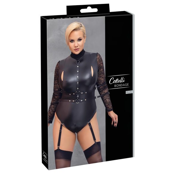 / Cottelli Bondage Plus Size - csipkésujjú body (fekete)