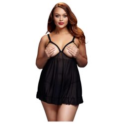   BACI Plus Size - nyitott, pöttyös babydoll - fekete (XL-XXL)