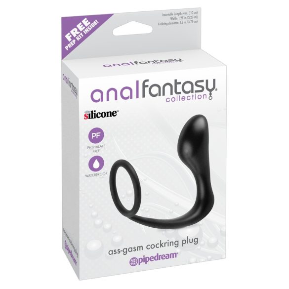 analfantasy ass-gasm plug - análujj dildó péniszgyűrűvel (fekete)