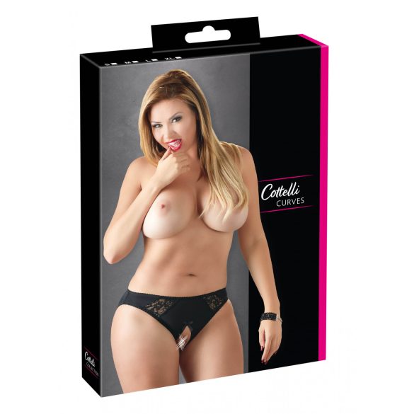 Cottelli Plus Size - csipkés, nyitott alsó (fekete)