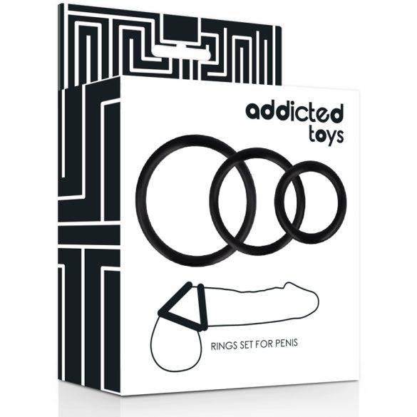 ADDICTED TOYS – fekete péniszgyűrű szett prémium élményhez