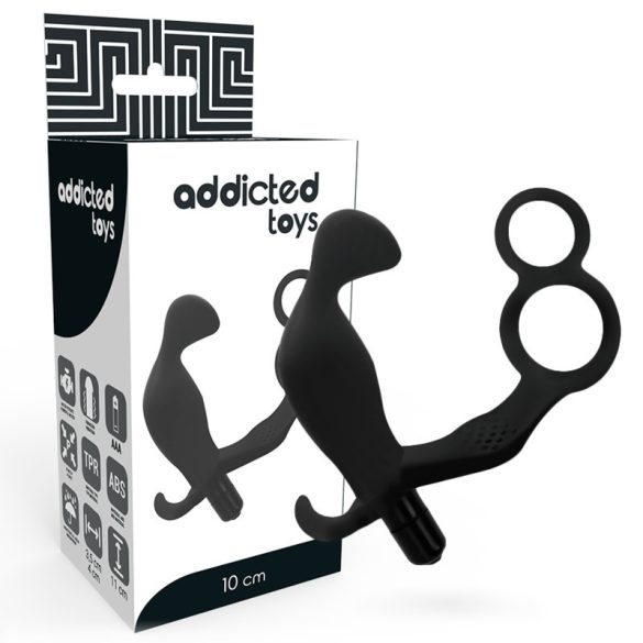 ADDICTED TOYS – fekete análplug dupla péniszgyűrűvel