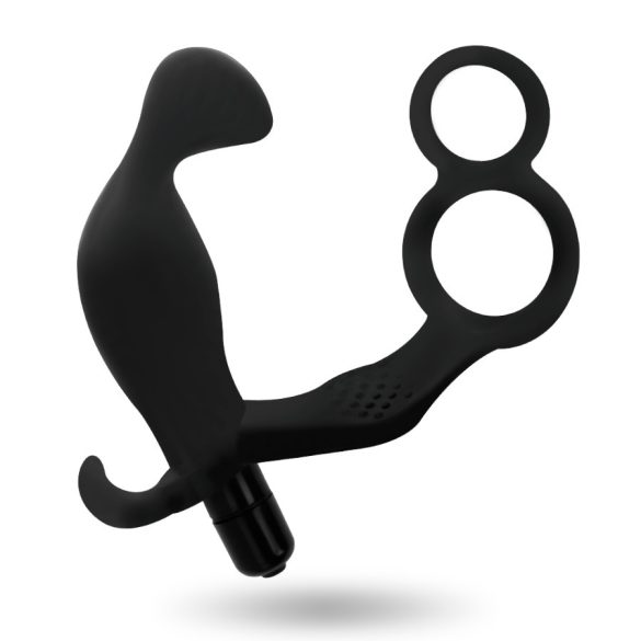 ADDICTED TOYS – fekete análplug dupla péniszgyűrűvel