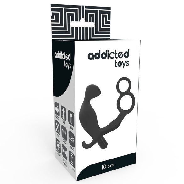 ADDICTED TOYS – fekete análplug dupla péniszgyűrűvel