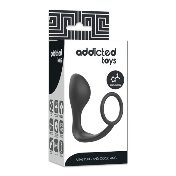 ADDICTED TOYS - anál dugó fekete szilikon gyűrűvel