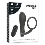 ADDICTED TOYS – fekete, újratölthető péniszgyűrű távirányítóval