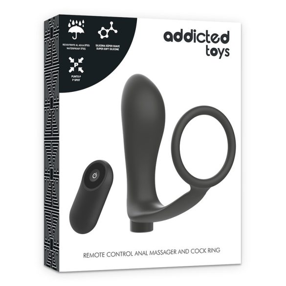 ADDICTED TOYS – fekete, újratölthető péniszgyűrű távirányítóval