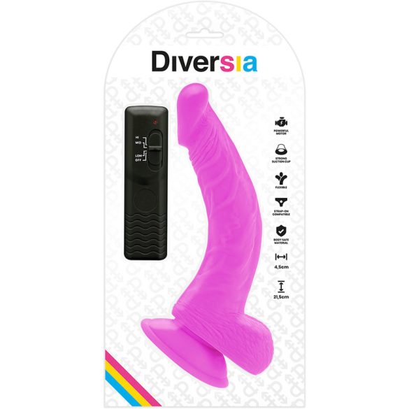 DIVERSIA – rugalmas vibráló dildó, 21,5 cm, lila
