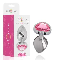 INTENSE – fém anál plug, pink szív, M méret