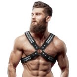 Fetish – férfi öv a keresztbe fűzött eco-bőrben, szegecses