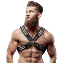   Fetish – férfi öv a keresztbe fűzött eco-bőrben, szegecses