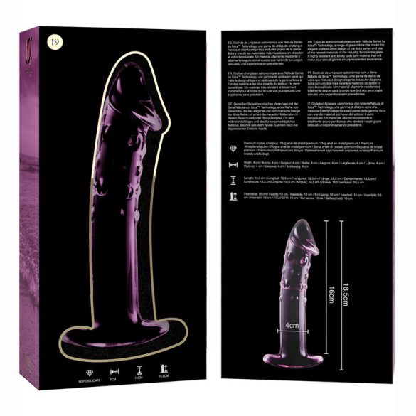Ibiza Nebula 19 – prémium üveg dildo, rózsaszín, 18,5 cm