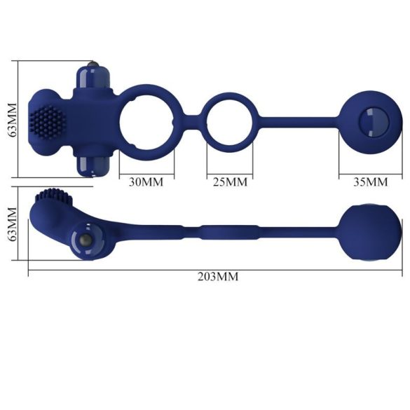 Pretty Love - dupla vibrálógyűrű dugóval, kék