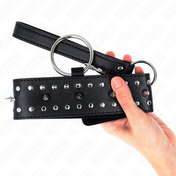 KINK – állítható nyakörv pórázzal, ezüst szegecsekkel