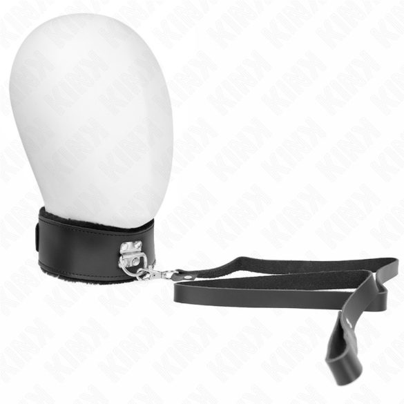 KINK - állítható fekete bőr nyaklánc, 40-48 cm szélességig