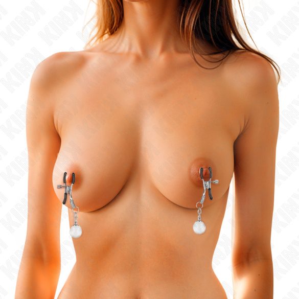 KINK – ezüst színű üveggyöngy mellbimbócsipesz 6 cm