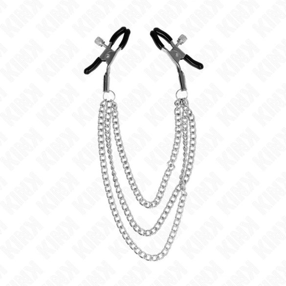 KINK – ezüst mellbimbó csipeszek 3 lánccal