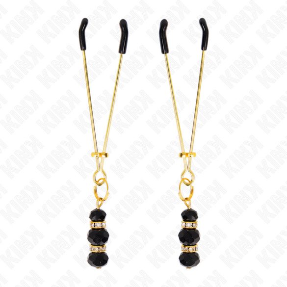 KINK – vékony mellbimbó bilincsek 3 fekete üveggel