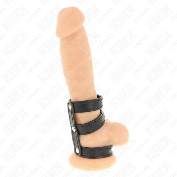 KINK – hármas bőr péniszgyűrű nyomásos zárással