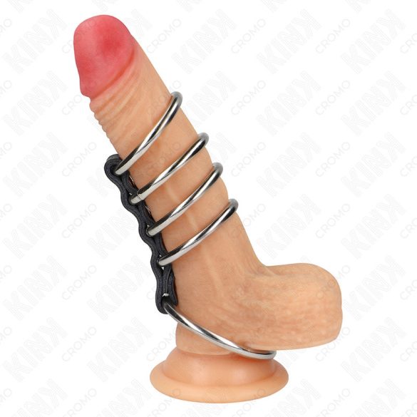 KINK – bőrrel összekötött fém péniszgyűrűk (3,7–5 cm)