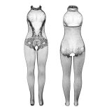 SUBBLIME - Csábító csipke-hálós testharisnya, fekete