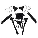 SUBBLIME - fekete halhálós bodystocking kesztyűvel és gyémántokkal