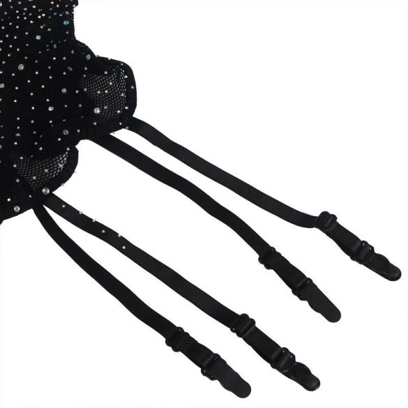 SUBBLIME - fekete halhálós bodystocking kesztyűvel és gyémántokkal