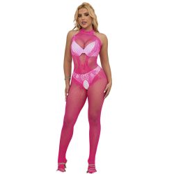   SUBBLIME - csipkés, nyitott bodystocking, magas nyakú, rózsaszín