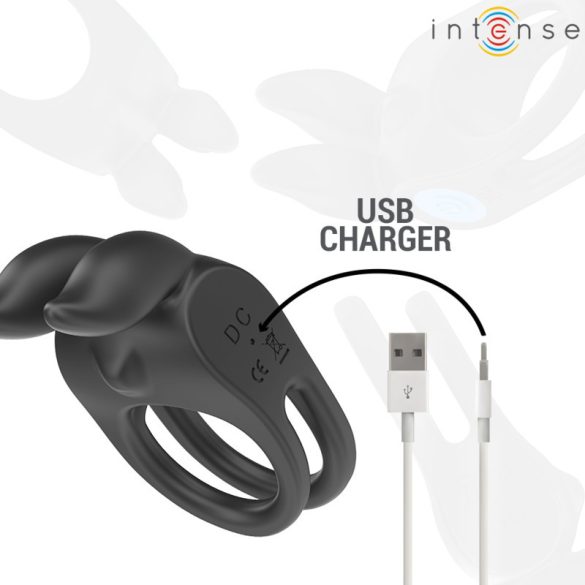 INTENSE – dupla péniszgyűrű vibrátor 10 rezgéssel, fekete