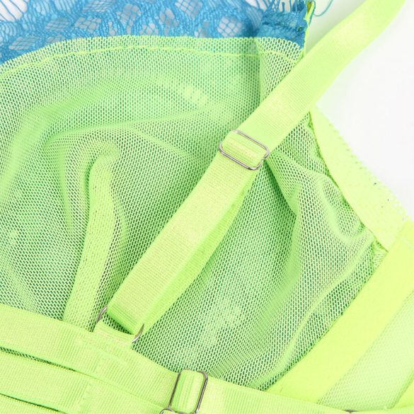 SUBBLIME – csipkés zöld-kék melltartó és harisnyakötő szett L/XL