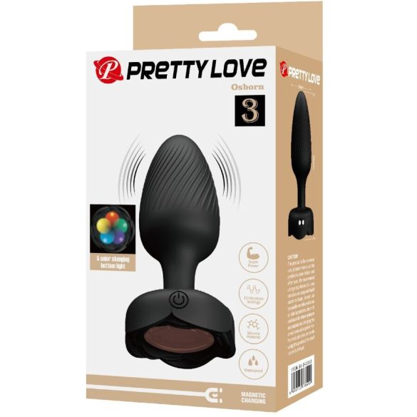 PRETTY LOVE - LED fénnyel ellátott anál dugó fekete 9,8 cm