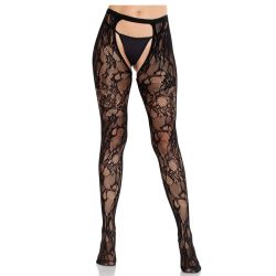 LEG AVENUE - Szexi rózsa csipke harisnyák nyitott háttal