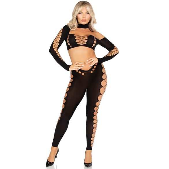 LEG AVENUE – Cut-out stílusú fekete crop top és leggings