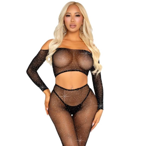 LEG AVENUE – fekete crop top és strasszos harisnyanadrág