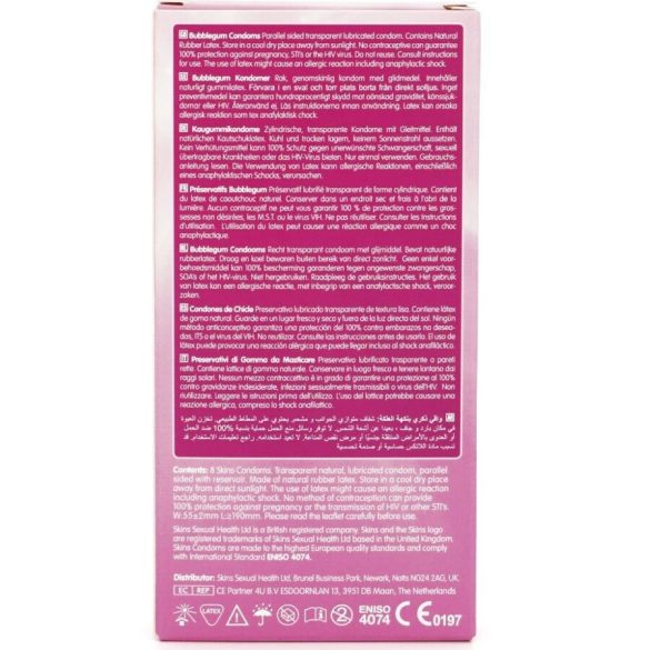 SKINS Bubblegum – prémium óvszer 8 db-os csomagban
