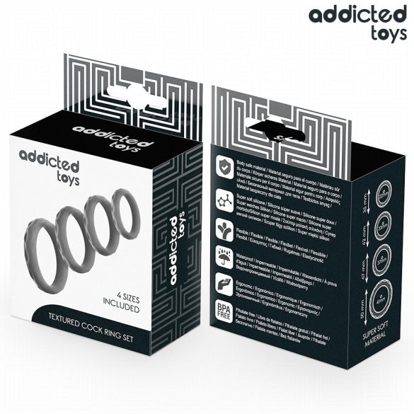 ADDICTED TOYS – textúrázott péniszgyűrű szett 4 méretben