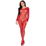 LEG AVENUE - csipkés fehérnemű bodystocking vörös színben
