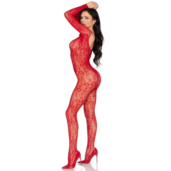 LEG AVENUE - csipkés fehérnemű bodystocking vörös színben